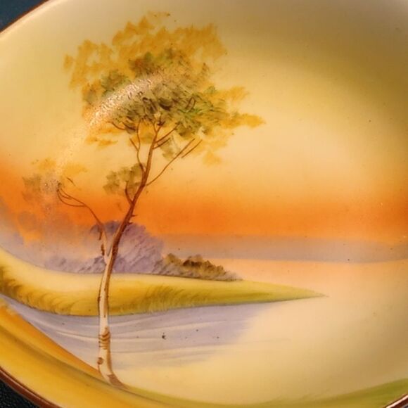 Nippon Hand Painted Ceramic Handle Trinket Dish Tree in Meadow Cottagecore - Picture 3 of 6